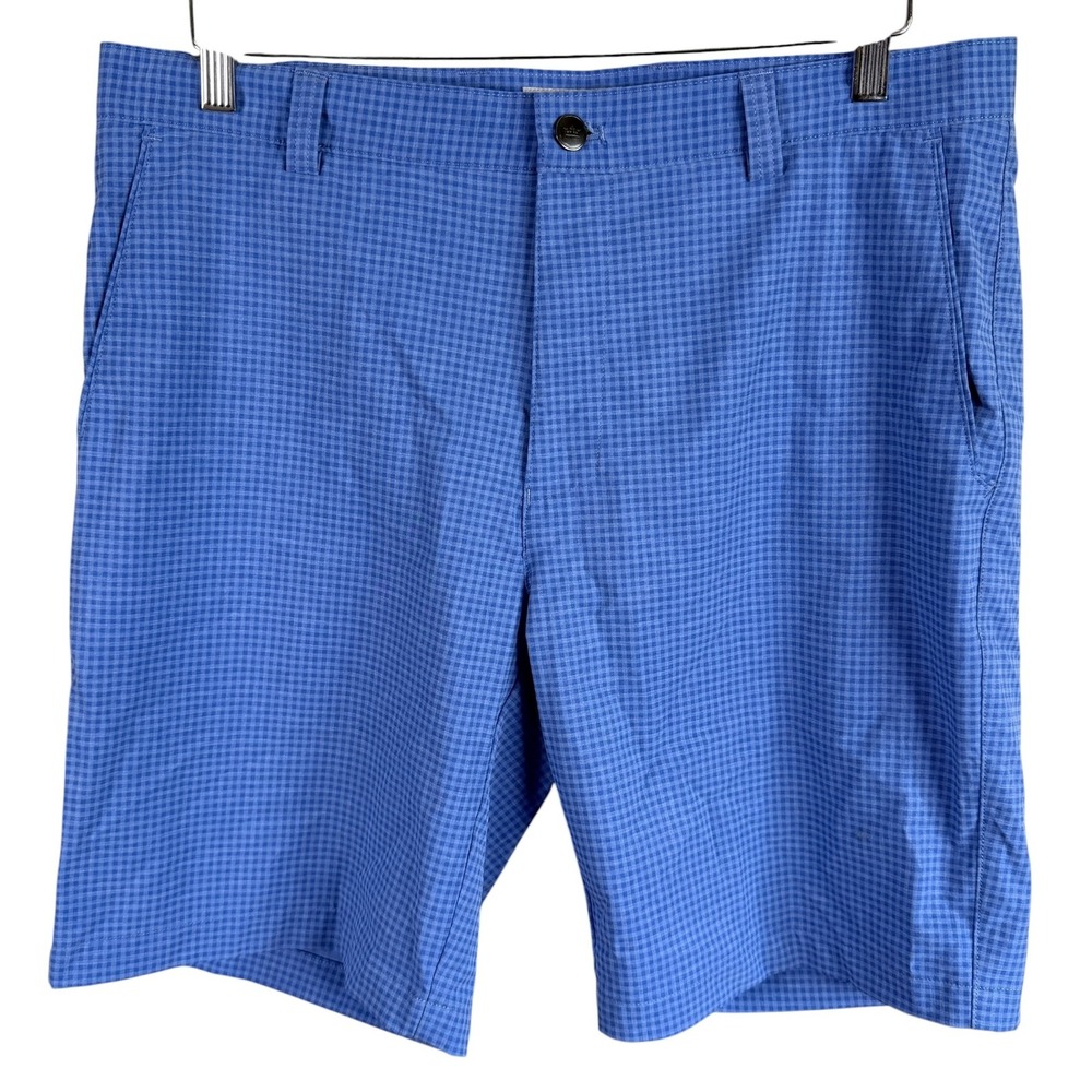 Peter Millar Shackleford Golf Shorts Mens 34 Blue Gingham Performance Stretch